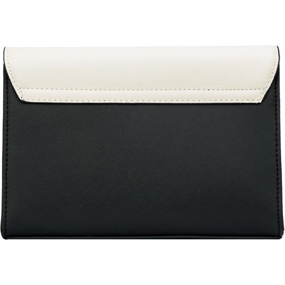 ⚡ Women's Black White Leather Elegant Snap Closure Envelope Foldover Clutch Bag - Picture 4 of 7